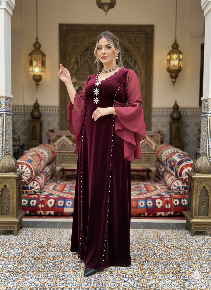 👑✨فستان سلطانة – قطيفة فتون بتفاصيل فاخرة - الصورة 2