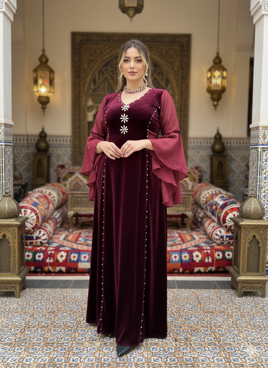 👑✨فستان سلطانة – قطيفة فتون بتفاصيل فاخرة